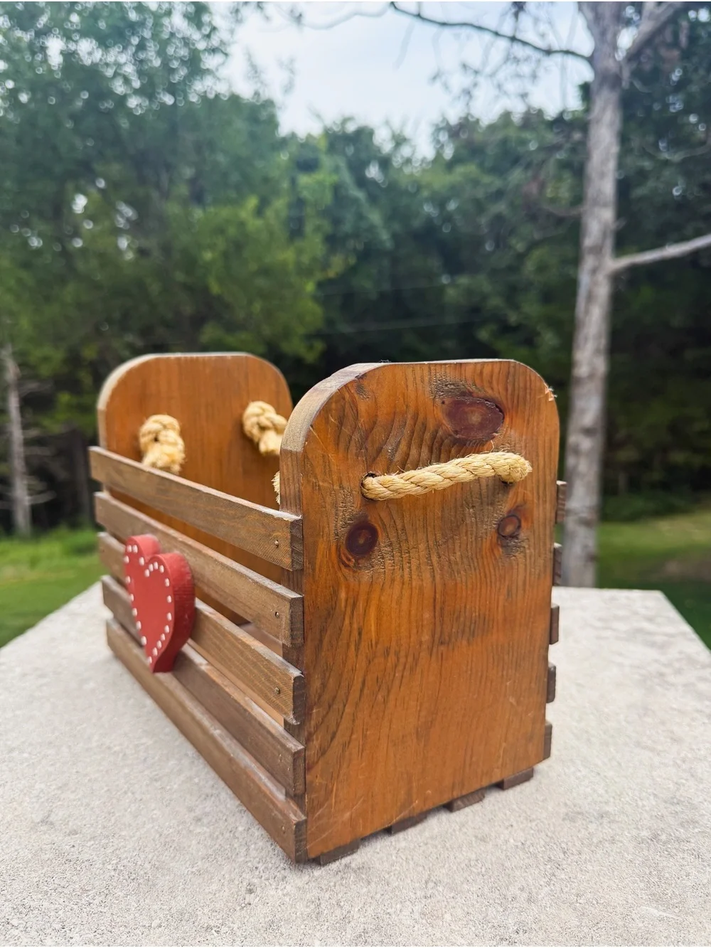 Rustic Wood Crate with Red Heart Accent by